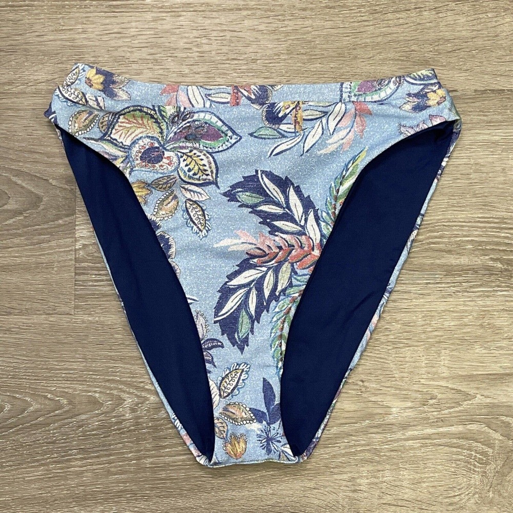 NEW BECCA 'South Pacific' Metallic High Waist Bikini Bottoms Sky SZ M‎
